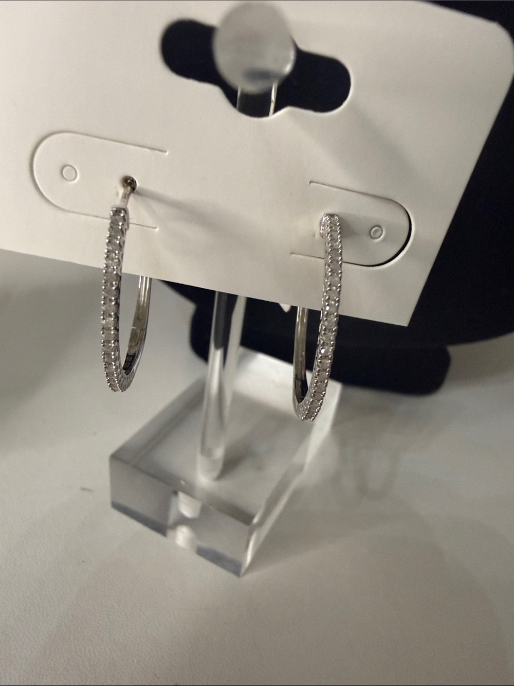 Natural Real Diamond Sterling Silver Crystal Pave Hoop Earrings MSRP $647